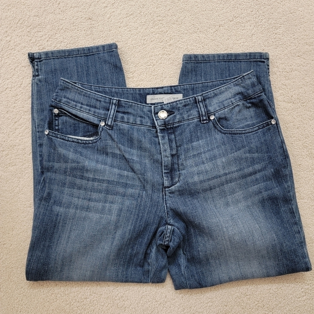 Chico's Platinum Ankle Denim Jeans W/Embellished Pocket - Picture 4 of 7